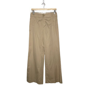 ELLAVIE Pants Kaki Tan Wide Leg Stretch High Rise Waist Button Zipper Womens 4